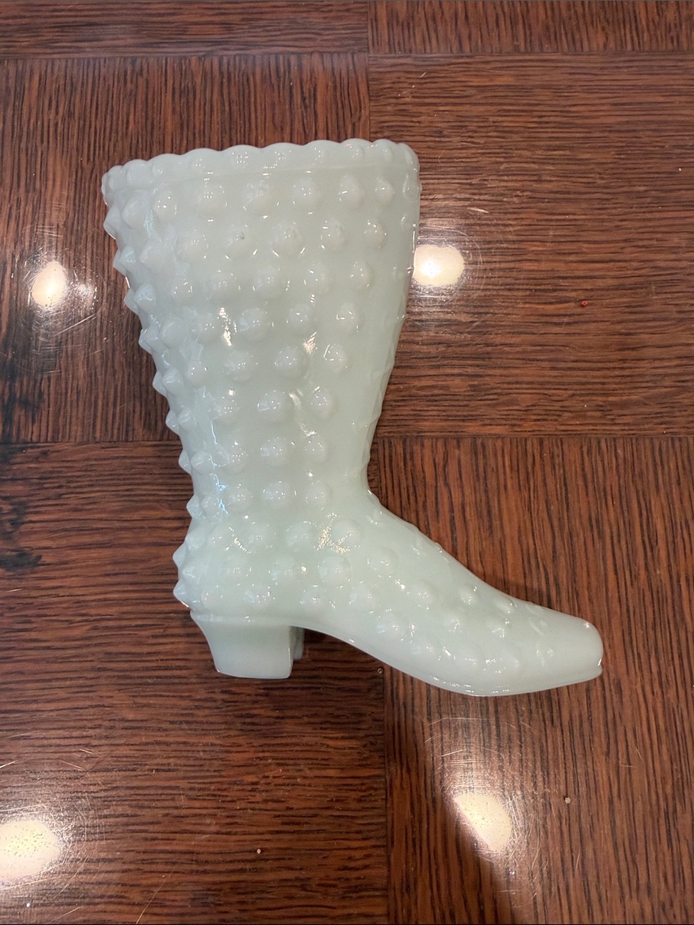 Fenton Glass Hobnail Boot Vase in Pale Mint